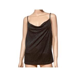 1990s Express Tricot Black Metallic Vintage Womens Glittery Cami Tank Top Size L